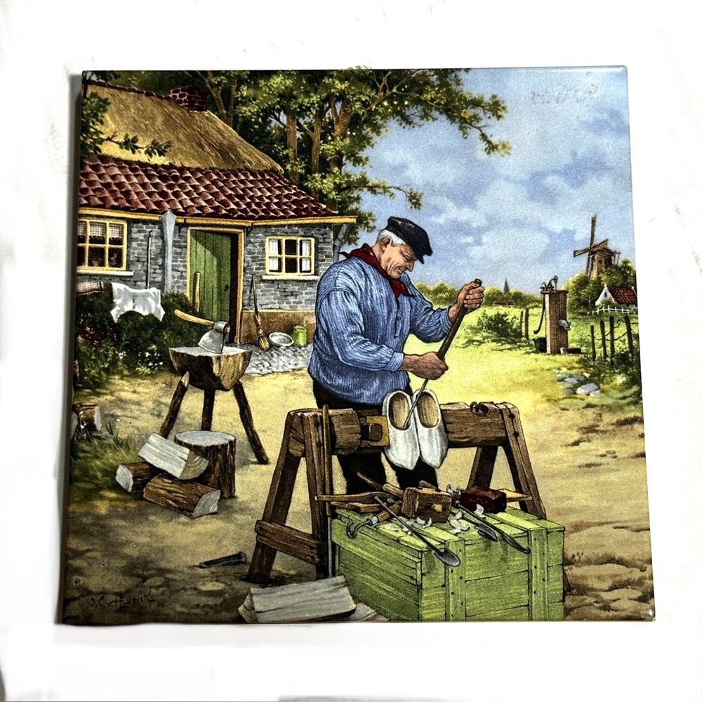 Ter Steege The Shoe Clog Klompens Maker Ceramic Tile Hand Decorated in Holland